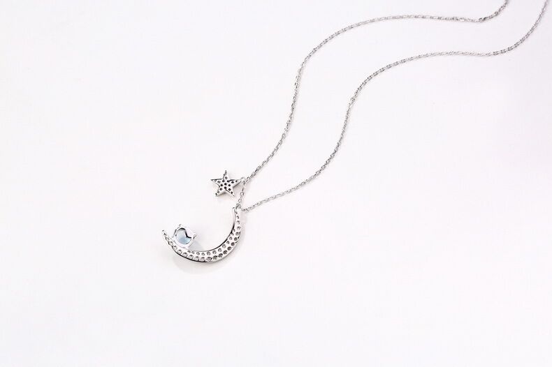 Star Moon S925 Sterling Silver Necklace with White Gold Plating